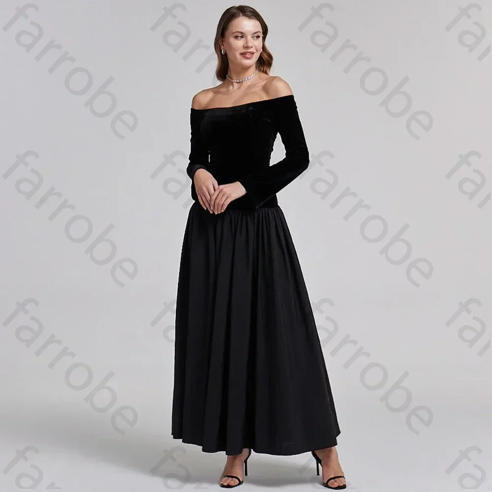 Customized Velvet-Taffeta Off Shoulder A-Line Evening Dresses Long Sleeves Prom Gown Formal High Quality Party Gowns for Women image 2