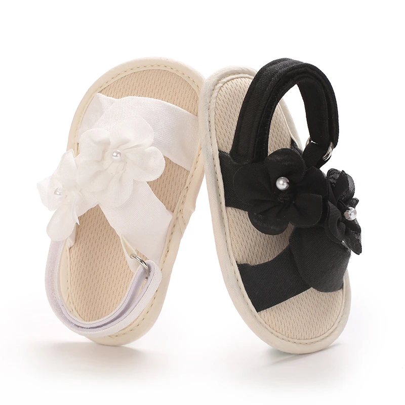 

0-18M Baby Shoes Infant Pre-Walker Shoes, Flower Pearl Decor Summer Sandals, Soft Sole Breathable for Newborn Girls