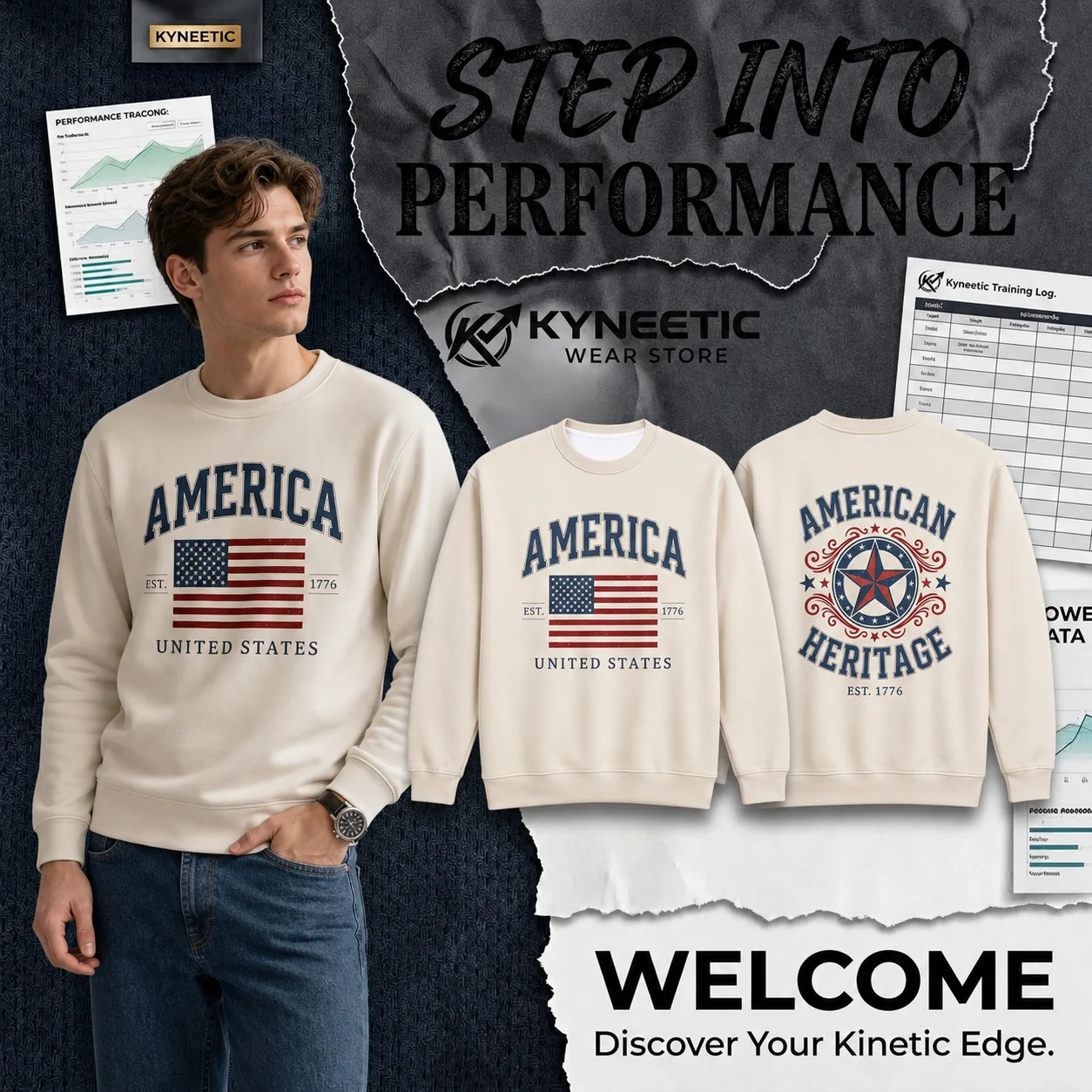 Retro US Flag Heritage Star Print Parent-Child Long Sleeve Crewneck Sweatshirt Casual Independence Day 4th of July Tops Streetwe