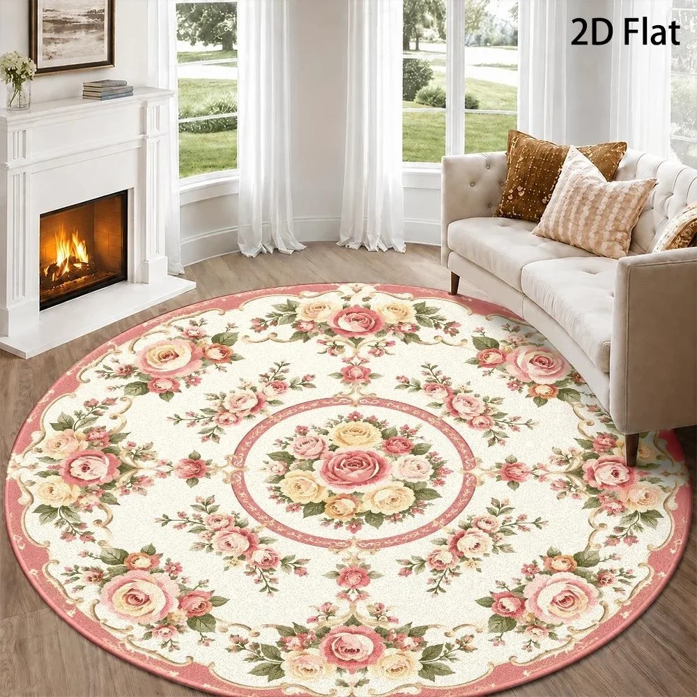 Light Grey White Mandala Round Area Rug Delicate Bohemian Floral Ornament Pattern Floor Mat Carpet for  Interior Decoration