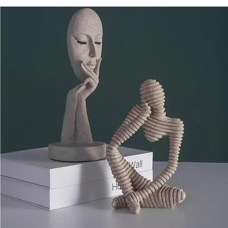 Meditator Design Abstract Figure Sculpture Resin Art Desktop Decoration Thinker Face Mask Modern Home Decor Accessories