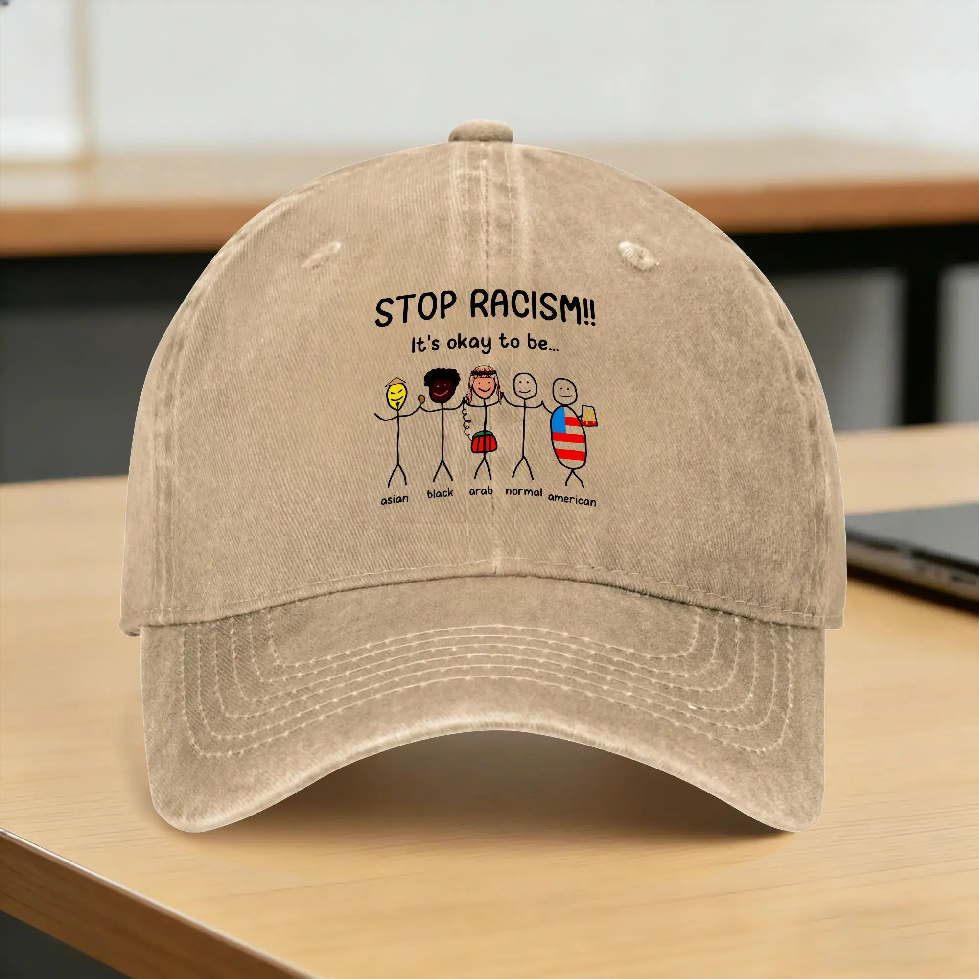 Stop Racism It's Okay To Be Asian Black Arab Normal American Funny Anti-Racism Sun Baseball Cap Wholesale Baseball Caps