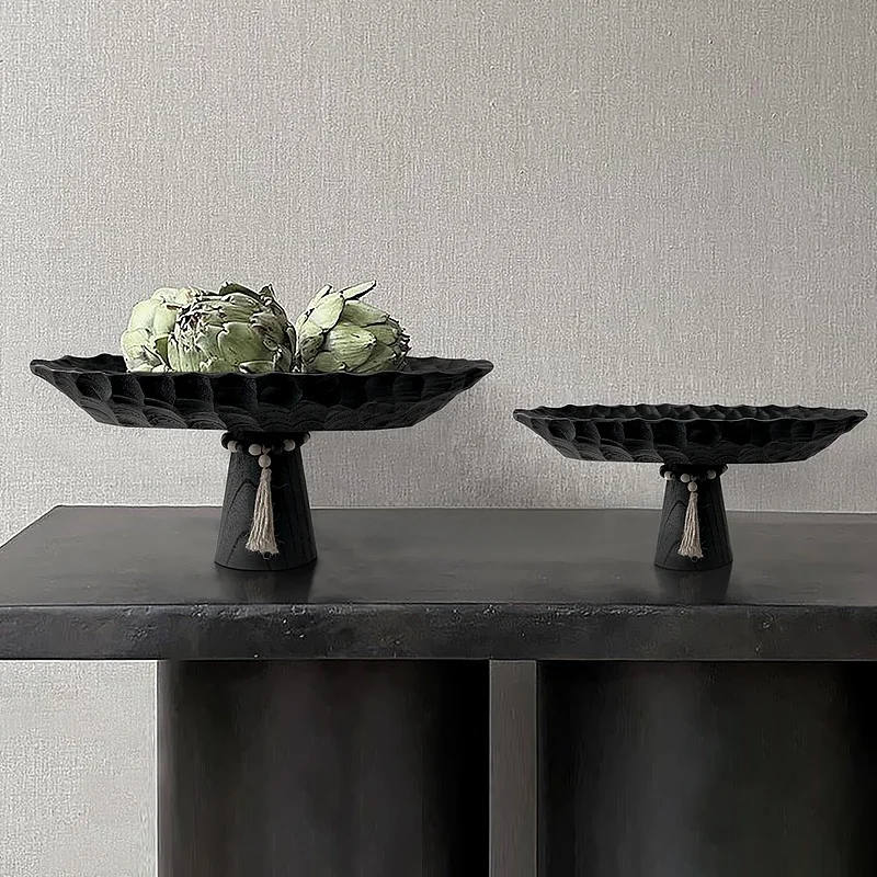 

Антикварный резной деревянный поднос на высоких ножках, тарелка для фруктов в стиле Ваби-Саби, декоративные украшения для гостиной и обеденного стола, мандариновый оранжевый цвет