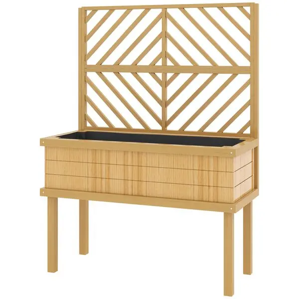 

Outsunny Elevated Wood Planter with Trellis for Climbing Plants, Raised Garden Bed with Legs and Drainage Holes, Natural Wood