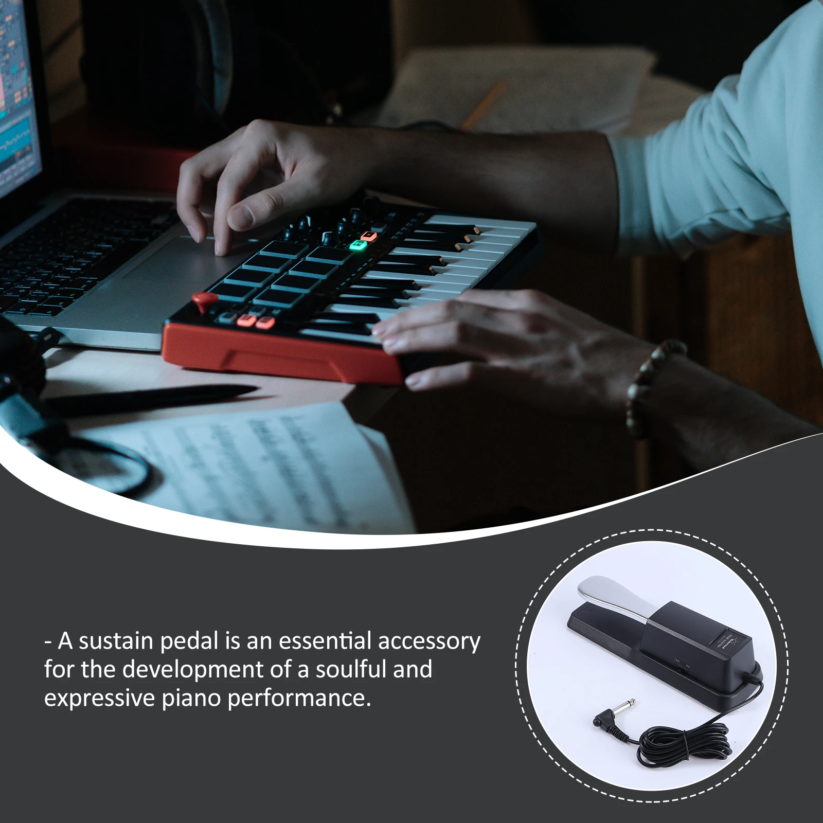 

Cherub -005 Damper Sustain Pedal For Keyboard Black Silver 23X7.4X5.7Cm 150Cm Cable Switchable Polarity Non Slip