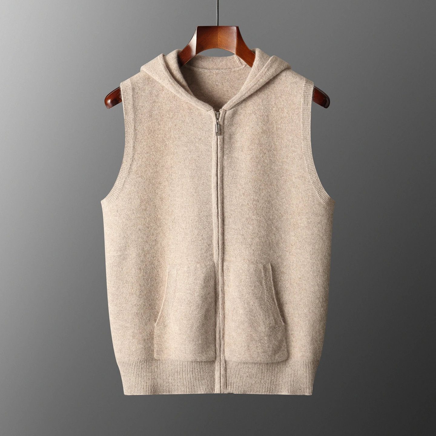 Autumn Winter Men's Hooded Wool Sweater Vest Zippers Sleeveless Cardigan 100% Merino Wool Knitwear Casual Waistcoat Clothing Top