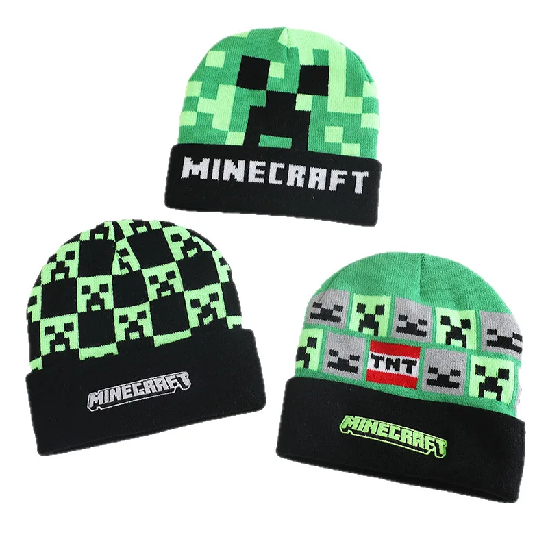 Minecraft الزاحف متماسكة قبعة للأطفال الشتاء الدفء الحياكة بيني لعبة بكسل الفن محبوك قبعة سميكة قبعة صغيرة الهدايا #6