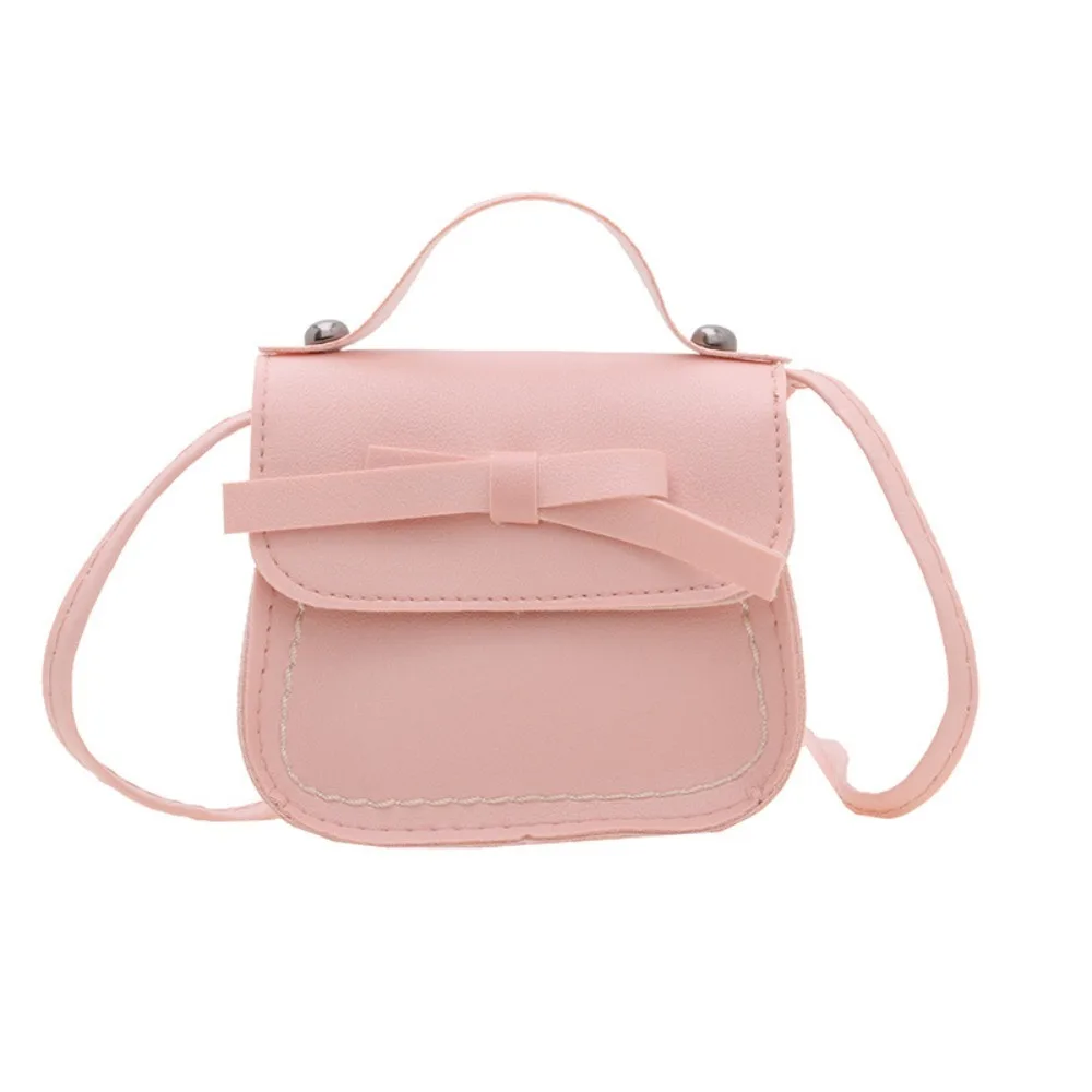 Casual PU Leather Bow Shoulder Bag Handbag Solid Color Bow Crossbody Bag Coin Purse Wallet Children Small Bag Streetwear