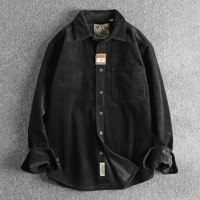 Small Amount of Woven Cotton Corduroy Washed Long sleeve Shirts Men's American Sle Kaji Trendy Single Pocket Shirt Outerwear