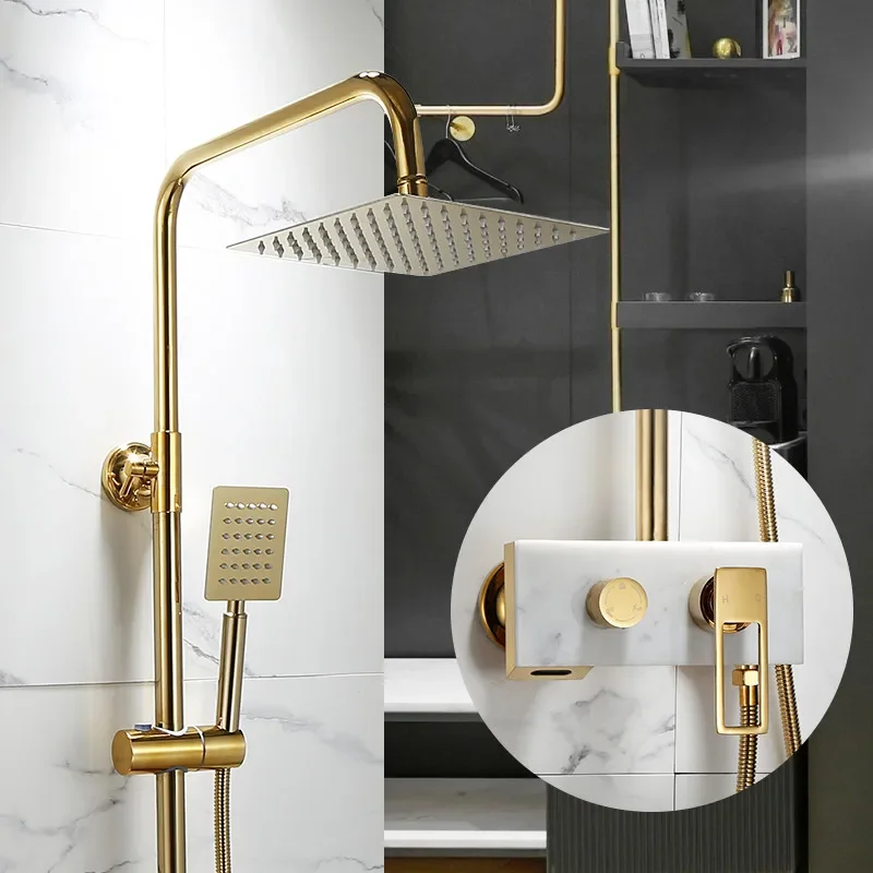 Rainfall Sets Mixer Tap Brass Luxury 8 inch Gold  Marble Bath & Set Shower Faucet