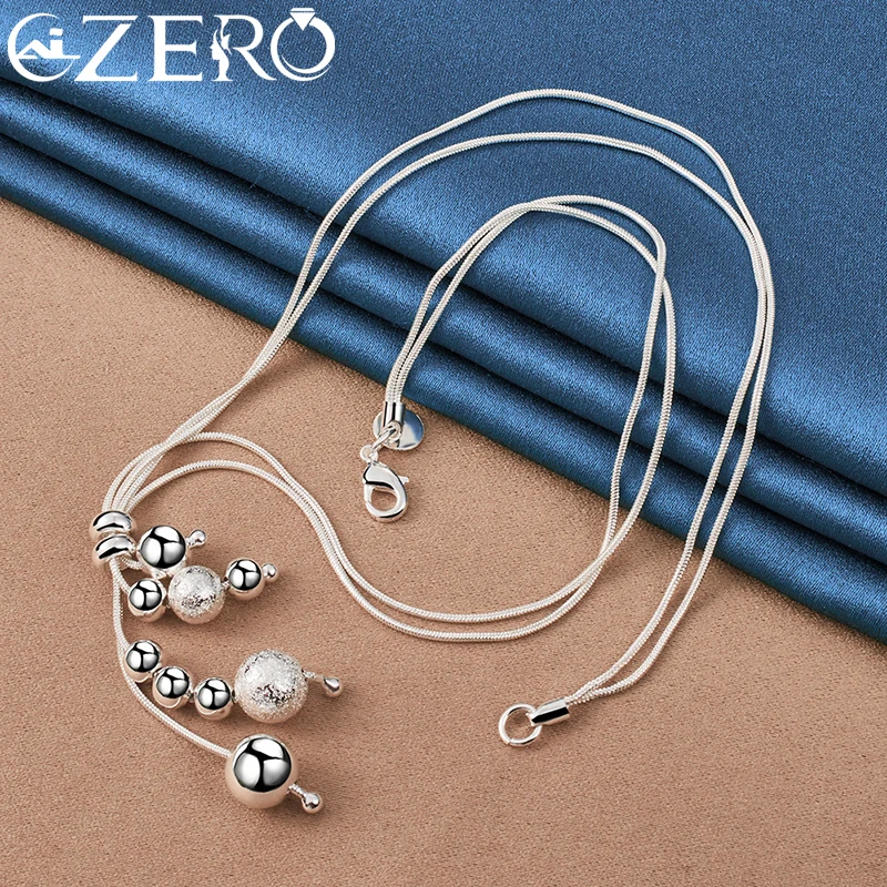 ALIZERO 925 Sterling Silver 2pcs Sets Frosted Smooth Beads Earrings Necklace For Women Fashion Wedding Party Jewelry Set