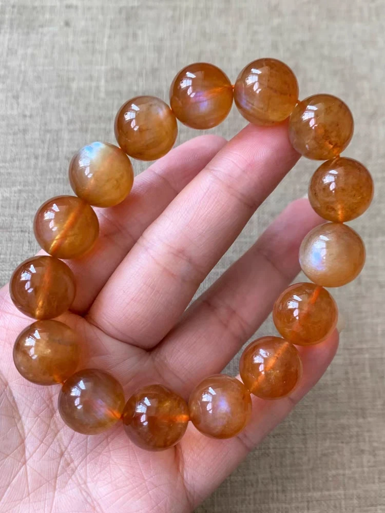 Natural Orange Andesine Sunstone Gemstone Bracelet 7mm 12mm Clear Round Beads Women Men Stretch Crystal Moonstone AAAAAAA