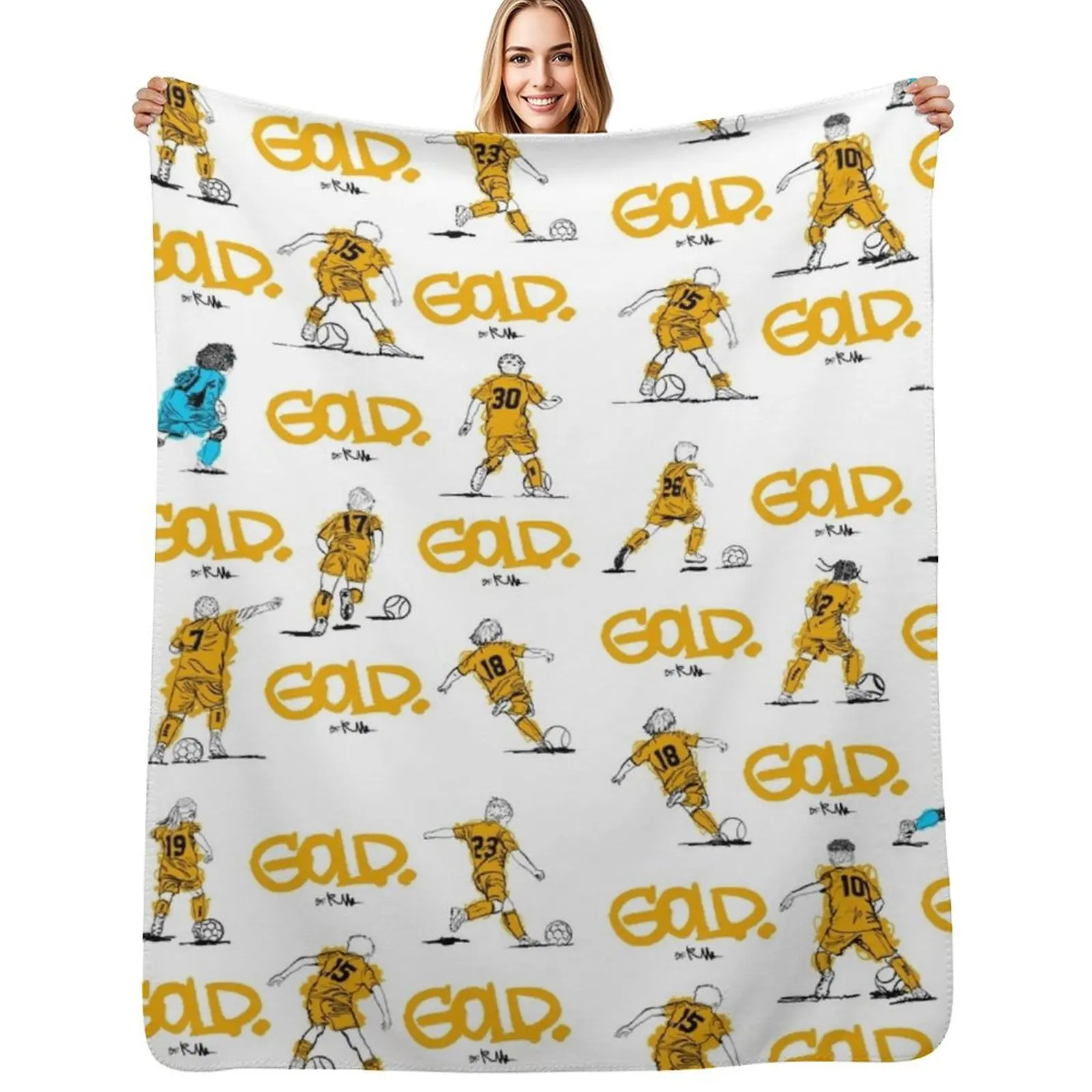 

GOLD Sketch Pattern Throw Blanket Durable Warm Blanket for Daily Home Use