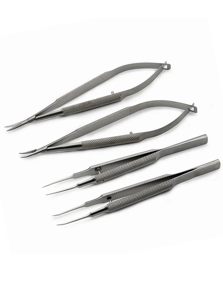 4pcs/set Ophthalmic Microsurgical Instruments 12.5cm Scissors Needle Holders Tweezers Stainless Steel Surgical Tool