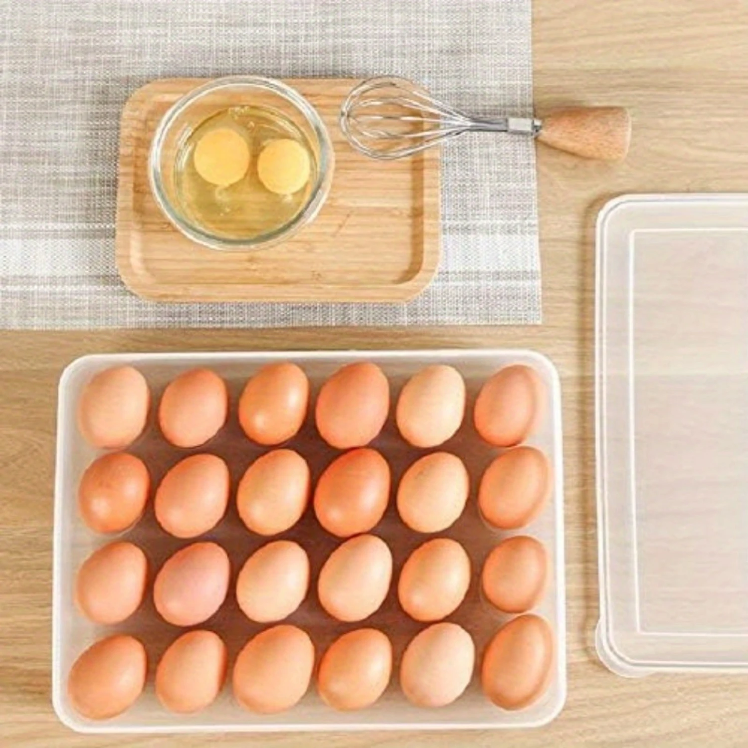 24-Grid Egg  Box, Stackable Plastic Egg Holder with Lid, Refrigerator Egg Tray Dispenser, Uncharged  Organization Tool