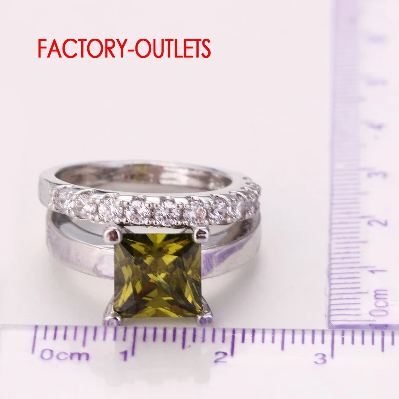 New Elegant Yellow Cubic Zirconia Crystal 925  Women Wedding Ring Set Brand Princess Cut Engagement Ring image 3