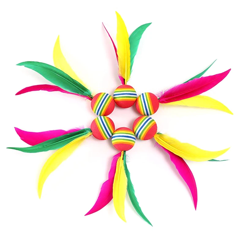 

1/5pcs Colorful Feather Shuttlecock China Jianzi Foot Kick Hand wheel Fancy Goose Feather Shuttlecock Fitness entertainment