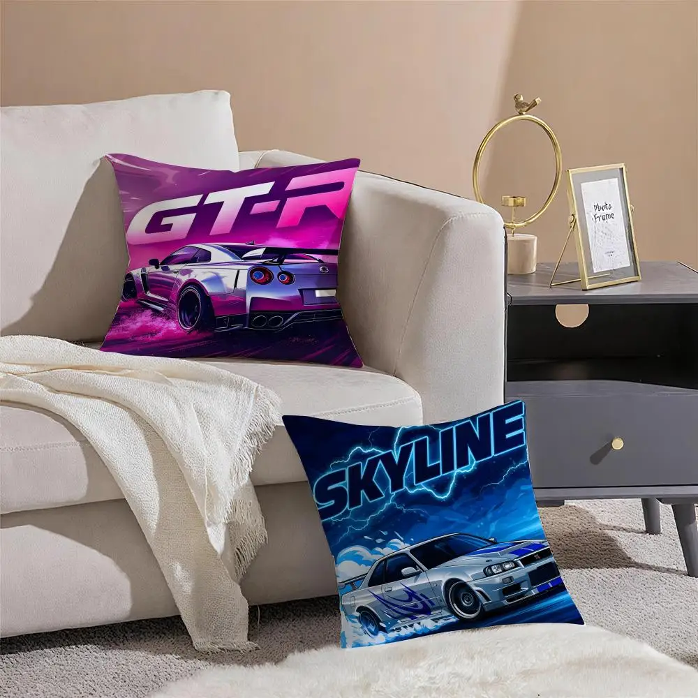 Sleek Fast Japanese Art GTR Car Cushion Cover Pillowcase Short Plush Invisible zipper Room Sofa Cushion Cover