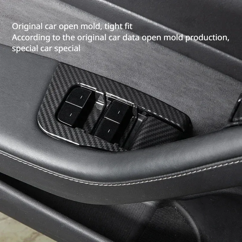

For Tesla Model 3 Y 2021-2023 Window Lifter Switch Buttons Cover Trim Frame Sticker Carbon Fiber ABS Car Interior Accessories