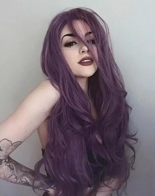 Parrucche ondulate naturali per capelli lunghi viola scuro da donna Cosplay Party Halloween