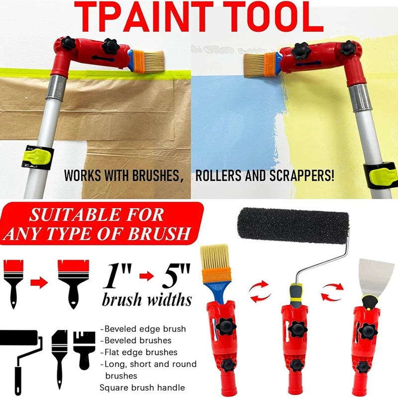 Multi-มุมแปรงทาสีExtender,เสาขยายสิ่งที่แนบมาสําหรับแปรงทาสี,ลูกกลิ้ง,Secure Handle Grip,Rotatinghead