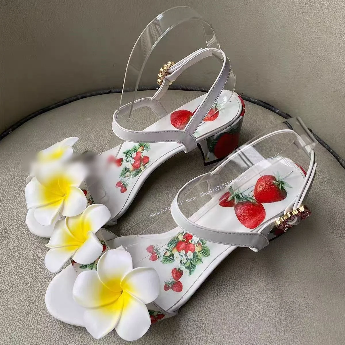 Białe sandały z płytkim wzorem, klamrą, na masywnym obcasie, z odkrytymi palcami, modne, seksowne, nowatorskie, w stylu western, letnie buty damskie, zapatillas mujer.