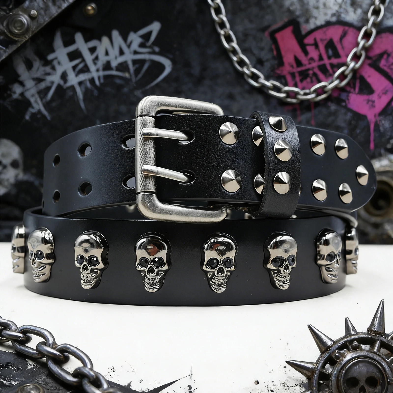 

Full of skull Genuine Leather Riveted Belts Exquisite Trend Hip-hop Jeans Belt Punk Western Women Cowboy Women Cowboy Belt