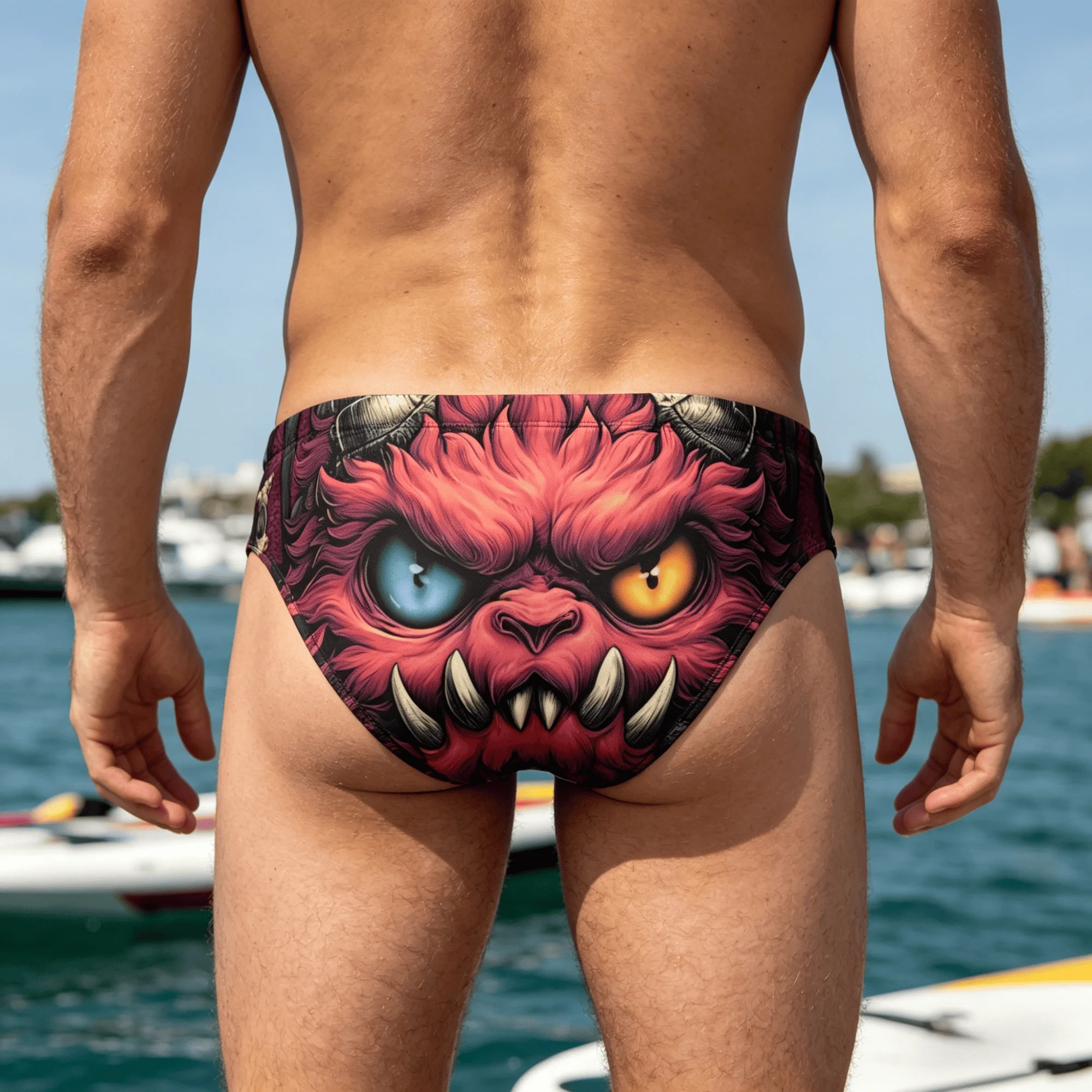 Crazy Demon Monster Swim Trunks Lightweight Comfortable Sexy Men's Triangle Swim Trunks Pool Party Beach Vacation Men's Bikini