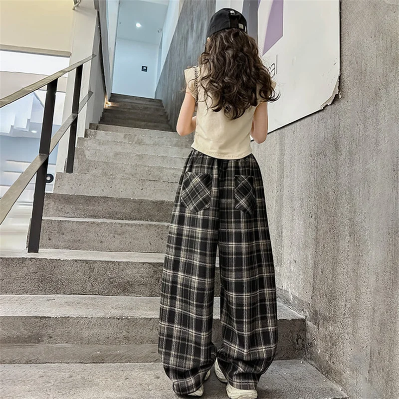 Girls' spring wide-leg pants 2024 new Chinese children Korean version of children's Maillard style pants children fashion 6-15 y