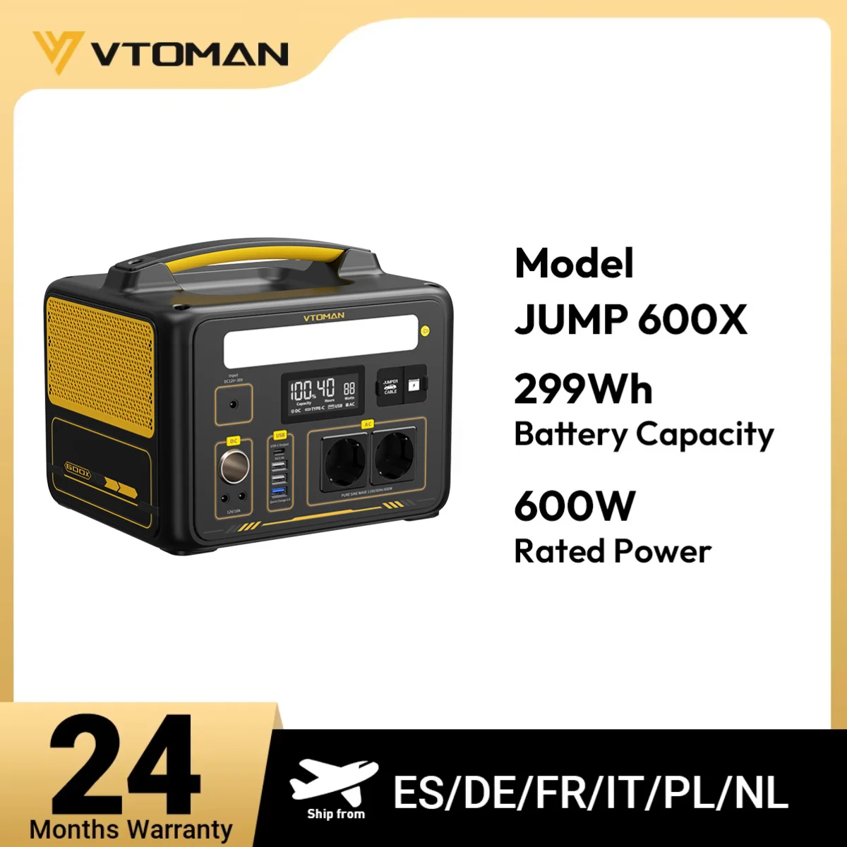 VTOMAN JUMP 600X Tragbare Powerstation, 299Wh LiFePO4 Solargenerator, 1200W Spitzenleistung Notstromversorgung für Camping, Wohnmobil, Stromausfall zu Hause