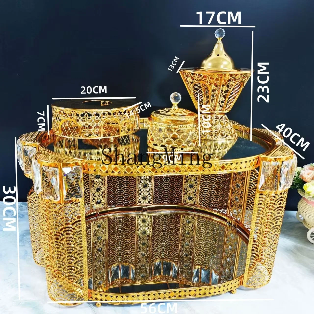 XH Dining Table Incense Burner Set Five Star Hotel Crystal Pillar Metal Sugar Cup Grill Set Table Ornaments