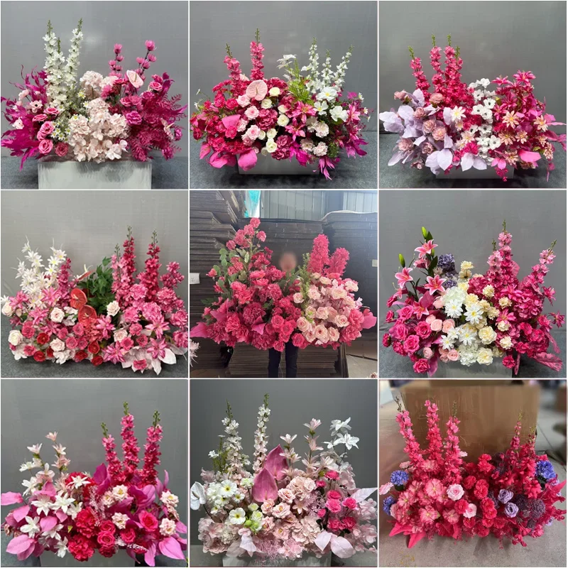 Wedding flower row rose red flower row wedding hall simulation engagement banquet decoration wedding stage road flowers