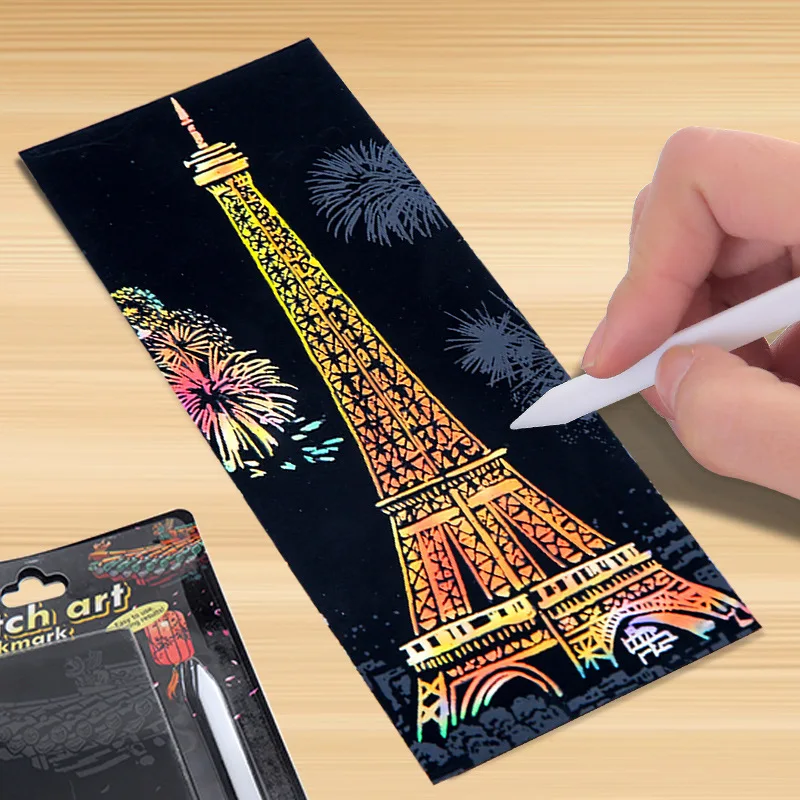 Art Bookmarks DIY Coating Removal  12Pcs Famous City Craft Kit Fun Kids Activity Drawing Toys Handmade Book Markers Gift