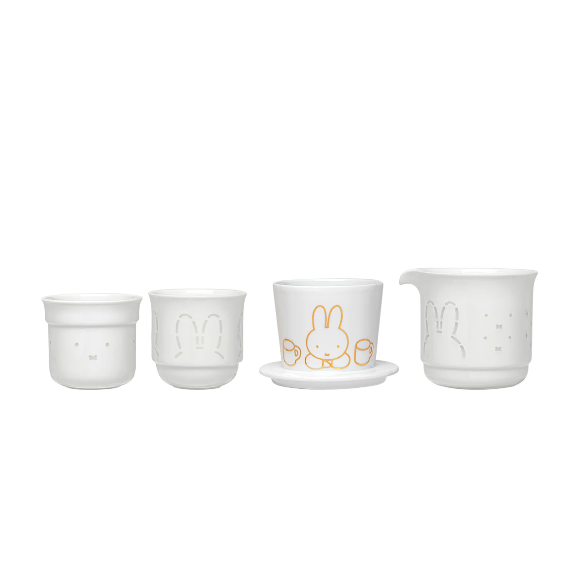 Miffy Rice Grain Porcelain Coffee Dripper Set, Jingdezhen Translucent Pour Over Coffee Set, 4-Piece White Coffee Ware, Gift