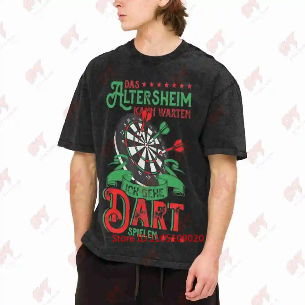 Funny Darts Dartboard German Quote Vintage Washed Tee Pure Cotton T-Shirt