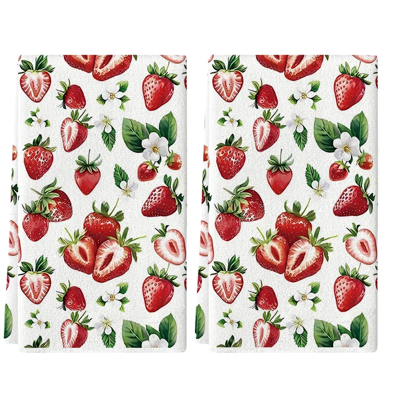 2Pcs, Vitality Strawberry Blossom Kitchen Towels, 40*60Cm Towel Set Super Absorbent Soft Cleaning Cloth Cooking Baking Tea Towel