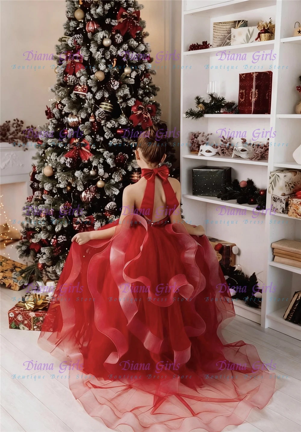 

Gorgeous Flower Girl Dress Quality Red Tulle Fluffy A-Line For Little Girls Birthday Christmas Party Evening Ball Gowns