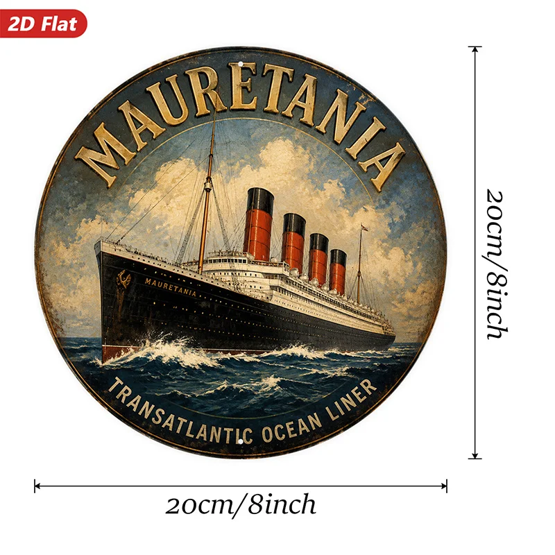 2D Flat, 1pc Vintage Ocean Liner Round Metal Sign Wall Art, Home Decor, Perfect for Bedroom Studio, Majestic Steamship at Sea