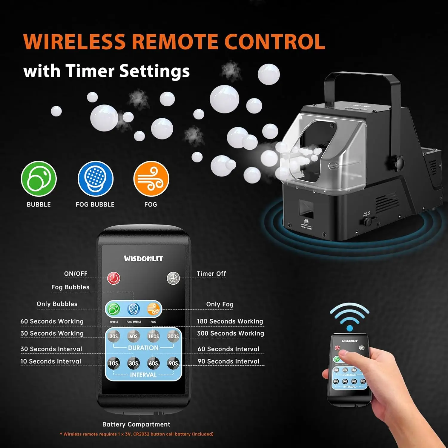 ワイヤレスリモコン付きバブルフォグマシン,3-in-1,400w