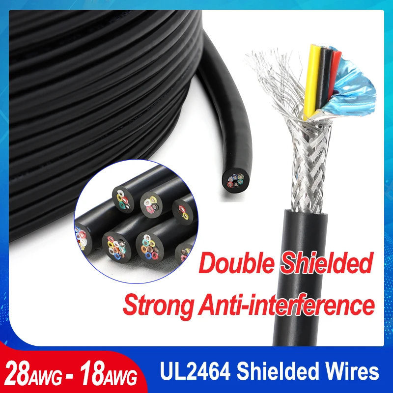 

UL2464 Shielded Wire Double Shielded 28/26/24/22/20/18AWG 2/3/4/5/6/8/10/12Core Anti-interference Signal Control Audio Cable
