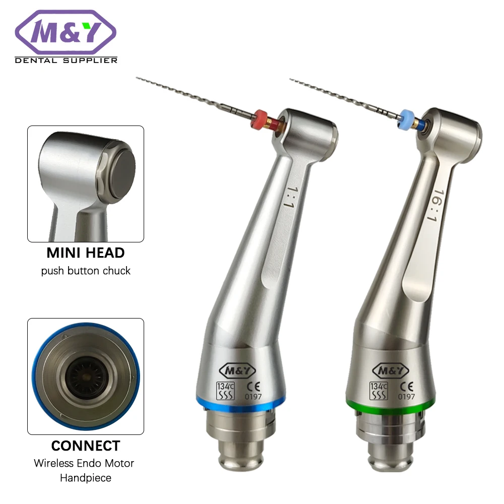 Dental 16:1 1:1 Reduction Endo Super Mini Contra Angle Handpiece Head  Push Button For Cordless Reciprocating Endo Motor