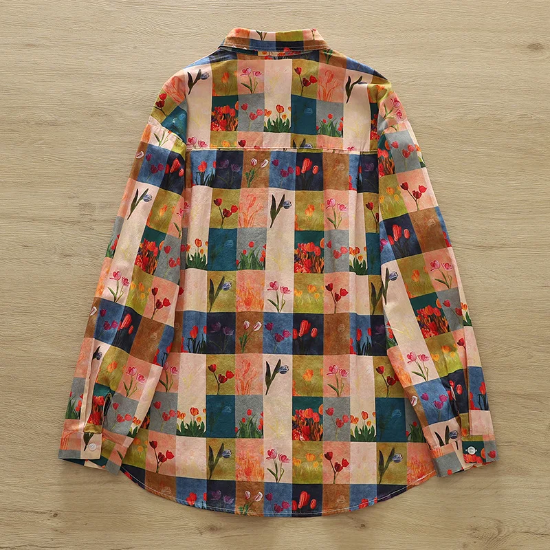 Japanese Sweet Mori Girl Cartoon Floral Rabbit Print Cotton Shirts Women Spring Long Sleeve Vacation Style Casual Loose Blouse