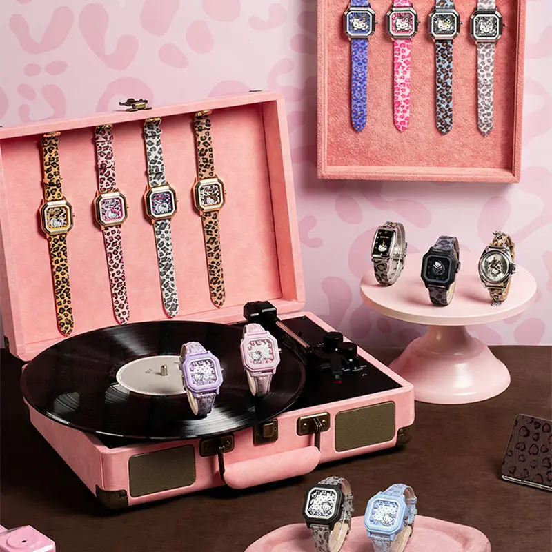 New Genuine Sanrio Hello Kitty Sweetheart Leopard Print Series Wristwatch Blind Box Trendy Student Watch Ornament Birthday Gift view 2