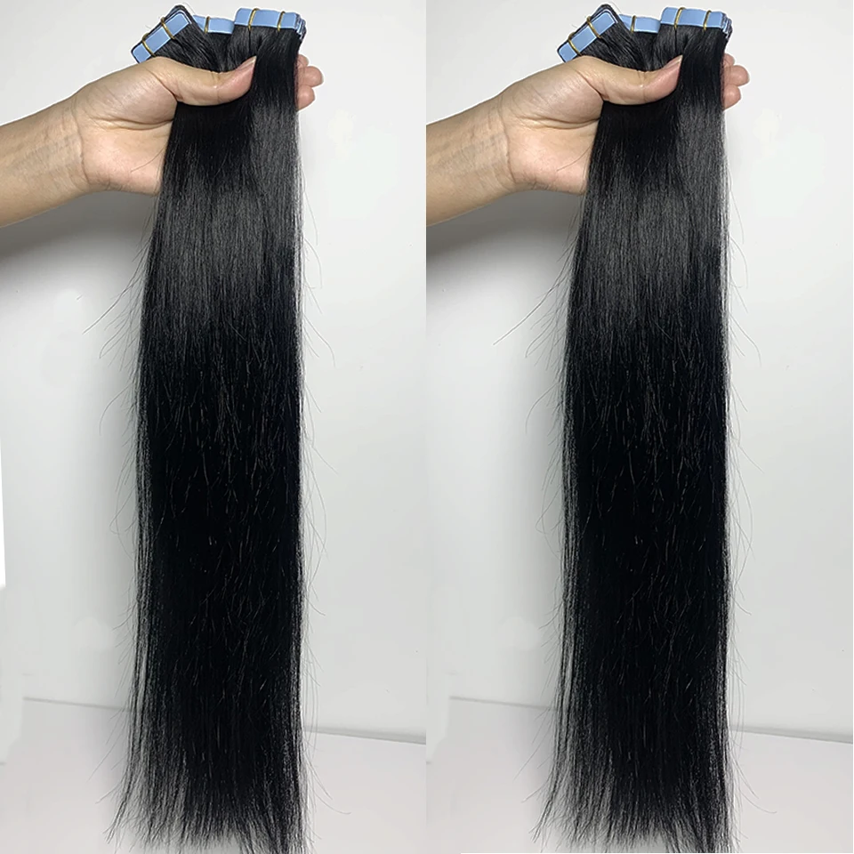 Fita reta em extensões de cabelo humano extensões de cabelo natural 1b 100% remy trama da pele cola adesiva para salão de beleza de alta qualidade