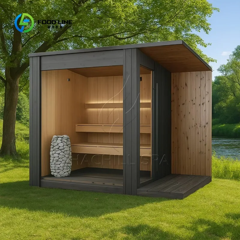 Customized Nordic Design 3-4 Person Outdoor Electric Heated Sauna Cabin Solid Wood Construction LED Lights Included Authentic