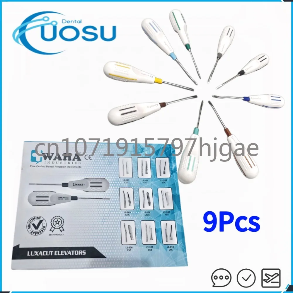 9 Pieces/set Non-slip Handle Stainless Steel Dental Dislocation Elevator Curved Root Elevator Dental Screwdriver