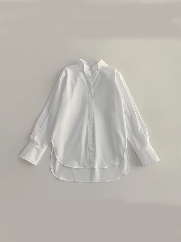 To*te*e fall & spring women blouse white cotton long sleeve loose style oversize point-collar stand collar