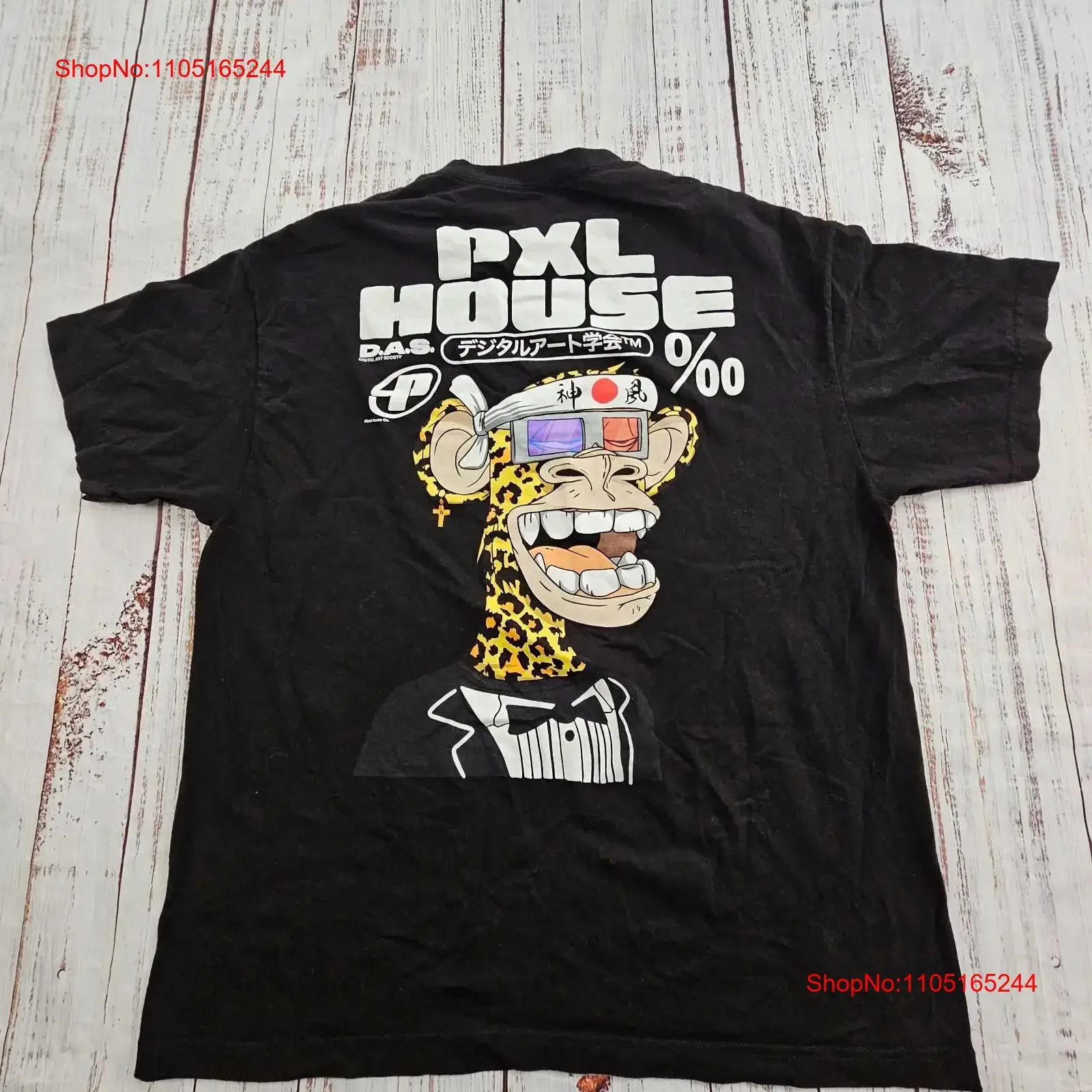 تي شيرت Pixel House Chimp Tuxedo من القطن الأسود للرجال مقاس XL عتيق مغسول مريح كاجوال مصمم ملابس عصرية جرافيك