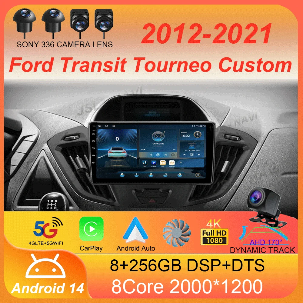 

Car Radio Android 14 For Ford Transit Tourneo Custom 2012 - 2021 Navigation GPS Multimedia Player Stereo wifi+4G Carplay BT 2DIN