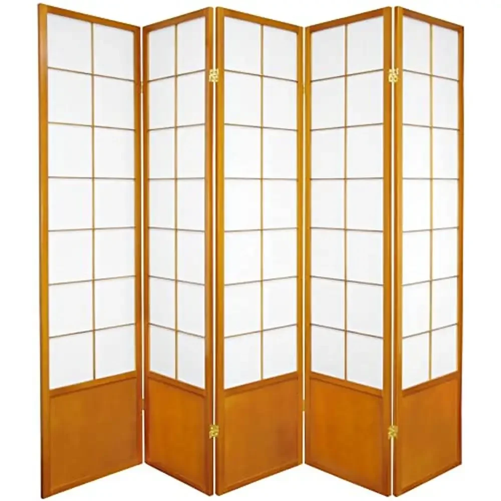 SSZEN 5-Panel Folding Screen Divider- Premium Kiln Dried Spruce Lattice Front Japanese Design Sturdy Kick Plate-Allow Diffused